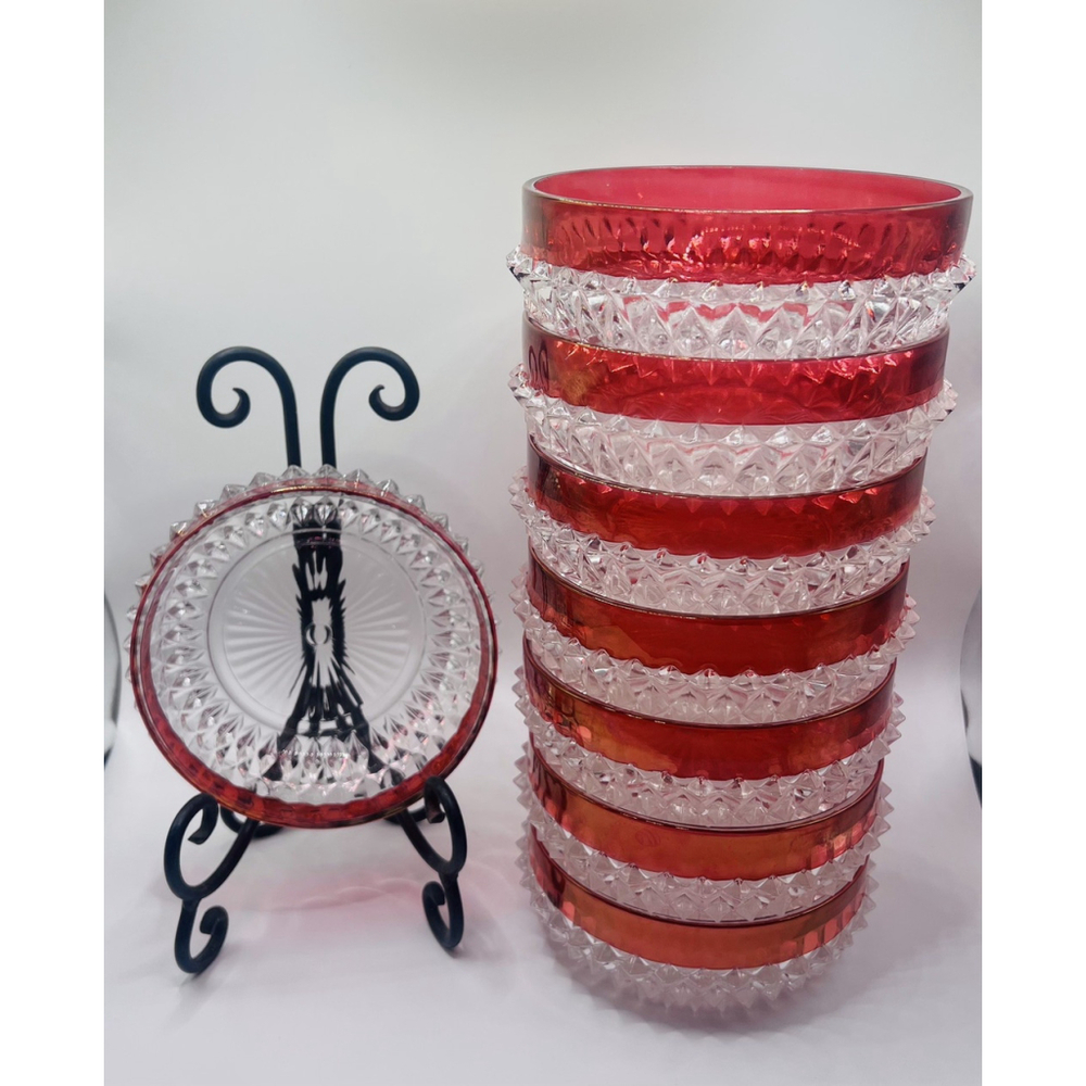 Vintage Indiana Glass Diamond Point Bowls Ruby Red 5” Fruit Dessert ~ Set of 8